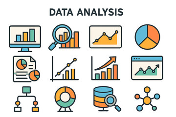 Aufkleber - the collection includes a data analysis line icons set, comprising modern outline elements, graphic 