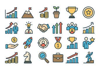 Poster - The growth and success line icons collection is a big UI icon set presented in a flat design style and offered as a thin outline icons pack in EPS10 vector illustration