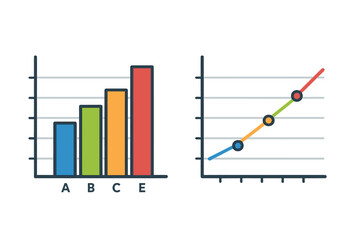 Poster - Vector illustrations of bar graphs and line graphs, as well as business infographics, provide a comprehensive set of graphs and charts to visualize statistics and data through informative