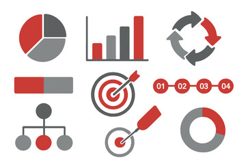 Poster - Red and gray infographic components set against a white backdrop are suitable for presentation templates and other materials