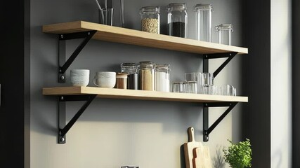 Poster - A functional kitchen space with sink, shelves, and cutting board