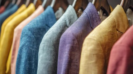 Poster - Row of men's jackets displayed on a rack, great for fashion or lifestyle images
