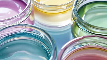 Aufkleber - Colorful reflections create a mesmerizing display of vibrant liquids in delicate glass containers on a serene table setting Generative AI
