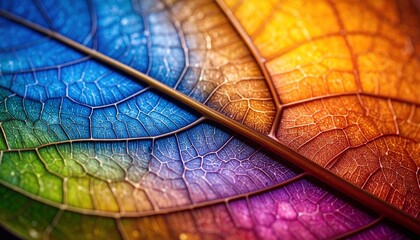 close up of beautiful detail of a leaf with abstract colorful background, graphic resource