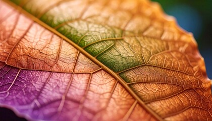 close up of beautiful detail of a leaf with abstract colorful background, graphic resource