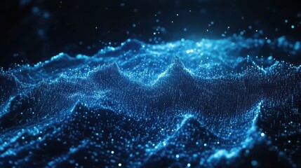 Poster - Blue particle wave, dark background, abstract tech concept, website banner