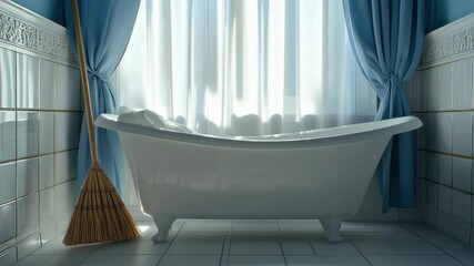 Aufkleber - A white bathtub sits in a bathroom next to a window, perfect for interior design and home decor inspiration