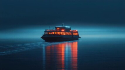 Aufkleber - A large boat floats peacefully on the surface of a calm lake, ideal for scenic or serene background