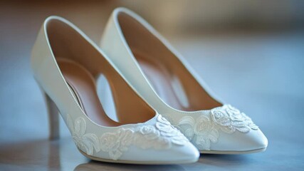 Poster - A close-up view of a pair of shoes resting on a table, ideal for use in lifestyle or product photography
