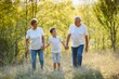 © Serhii - Grandparents with they grandson. They playing on meadow and joying in sunset