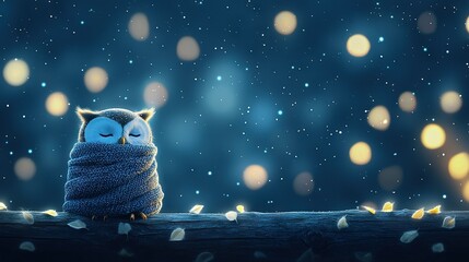 Wall Mural - an owl asleep on a moonlit branch under the starry sky