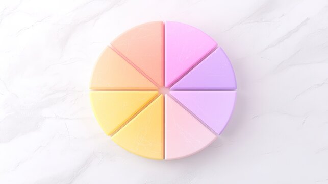 Pastel Colored Pie Chart Segments on Marble Background