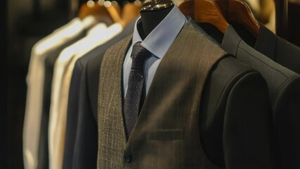 Poster - A suit and tie hung on a rack waiting to be worn