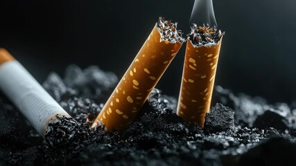Poster - Two cigarettes sit atop a pile of discarded ash