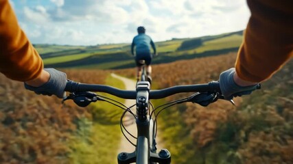 Aufkleber - A person rides a bike along a winding dirt road, surrounded by nature