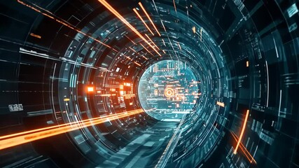 Fototapete - Immersive journey through a digital vortex of light and sound in futuristic cybernetic landscape Generative AI