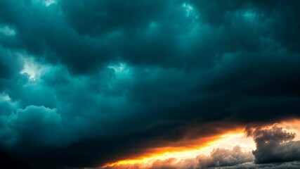 Poster - Dramatic clouds swirl above as a vibrant sunset hints through the stormy sky Generative AI