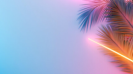 Poster - Tropical and palm leaves in vibrant bold gradient holographic neon colors. Concept art. Minimal surrealism summer background.