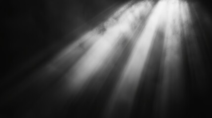 Poster - dramatic light rays through dark smoke abstract background black and white monochrome rays of light 