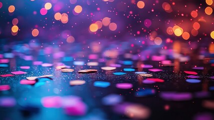 Wall Mural - bokeh background with glitter and confetti on a surface