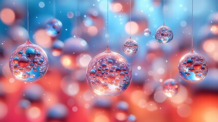 Wall Mural - bubbles suspended, reflecting red and blue hues