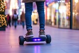 Person on electric self balancing scooter two wheel mobility urban transport