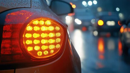 Poster - A close-up shot of a car's tail light on a city street