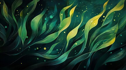 Poster - abstract green and yellow leaf pattern digital art illustration nature background design elegant flo