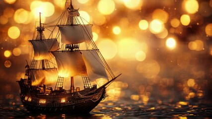 Poster - A large sailboat sailing smoothly on the surface of a lake or sea
