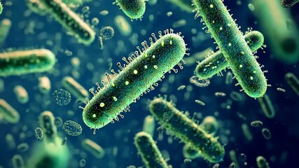 Poster - Microscopic exploration revealing intricate details of diverse bacteria in a vivid underwater world Generative AI