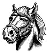 © PRI - Detailed Hand-Drawn Engraving of a Majestic Horse Head Illustration