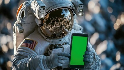 Aufkleber - An astronaut holds a cell phone while wearing a space suit