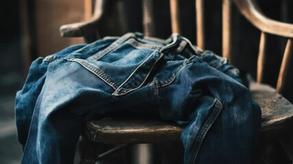 Poster - A pair of jeans sitting on top of a wooden chair