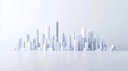 Poster - 白い背景にミニマルな都市の3Dモデル 抽象的な都市景観の建設シーンを表現