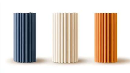 Poster - Abstract Fluted Columns Set Modern Minimalist Design Elegant Background Three Dimensional Shapes Blue Beige Orange Geometric Pillars Vector Illustration Graphic Resource 