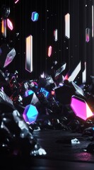 Poster - Glowing crystals falling, dark background, abstract art, website banner