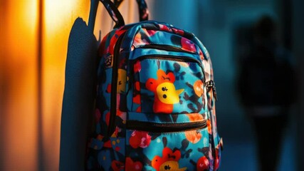 Poster - A colorful backpack hangs on the wall, ready for adventure