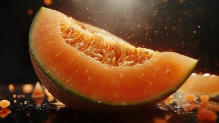 Poster - A slice of melon being prepared for serving, water added to keep it fresh