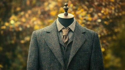 Poster - A mannequin dressed in a suit stands in front of trees, great for fashion or outdoor-themed projects