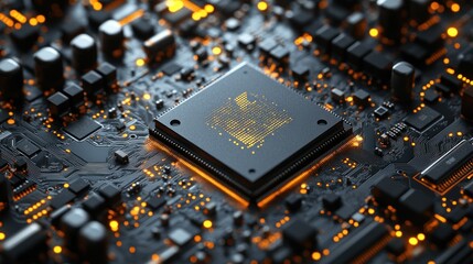 Poster - Illuminated Microchip: A Close-Up of Advanced Technology