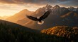 © Bujur Mujur - Eagle Flying Over Forest Mountains at Sunset