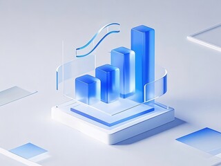 Poster - 透明感ある青い3dグラフ 未来的なデザイン 成長と成功の概念を視覚的に表現