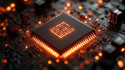 Poster - Illuminated Microchip: A Close-Up of Modern Technology