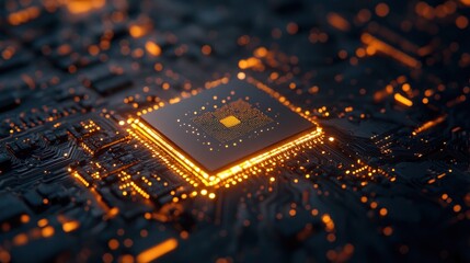 Poster - Glowing Microchip: Technological Marvel