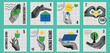 © Aliaksandra - Environmental social governance postage stamp set. Green business collection with  green energy and technology. Halftone hands supporting sustainability.  Vector illustration in retro collage style.