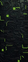 Fototapete - Abstract dark circuit board texture, glowing green lines, tech background