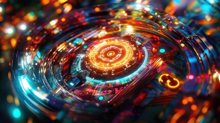 Poster - Abstract glowing tech circle, vibrant energy, futuristic background, digital art