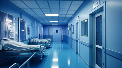 Poster - Exploring the serene ambiance of a modern hospital corridor during early morning hours Generative AI