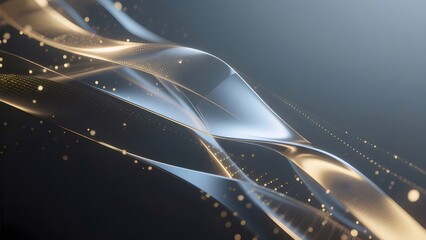 Aufkleber - 暗い背景に輝く金色と白色の抽象的な波状のリボンと輝き 芸術的な光の表現 未来的なデザイン要素