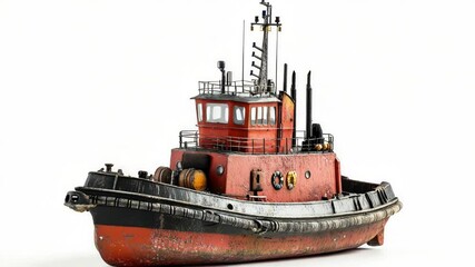 Poster - A small boat with red and black stripes on a white surface